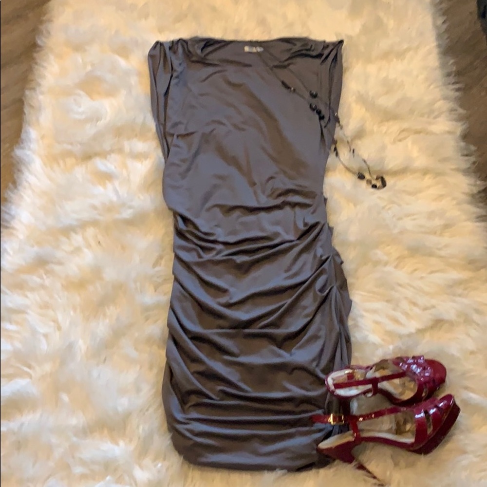 Grey bodycon rouched dress